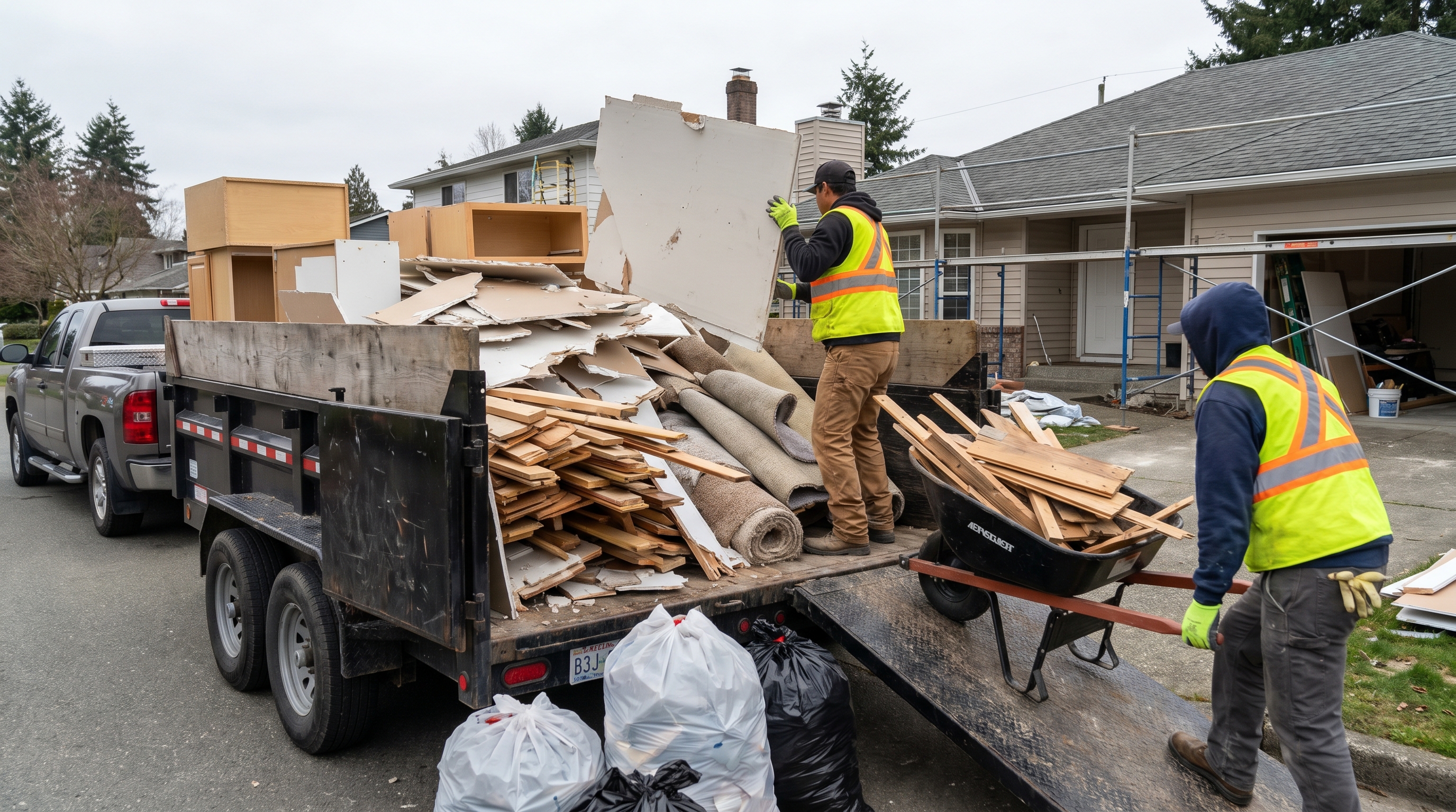 John's Junk Removal construction debris crew working in Houston