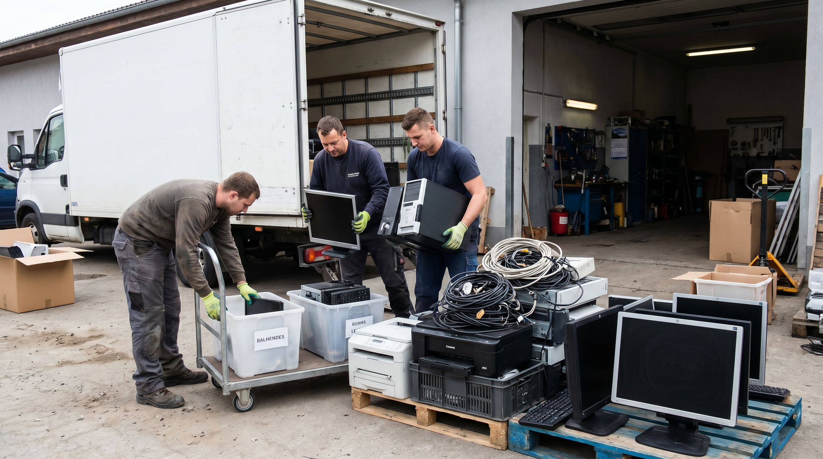 John's Junk Removal e-waste recycling crew working in Houston