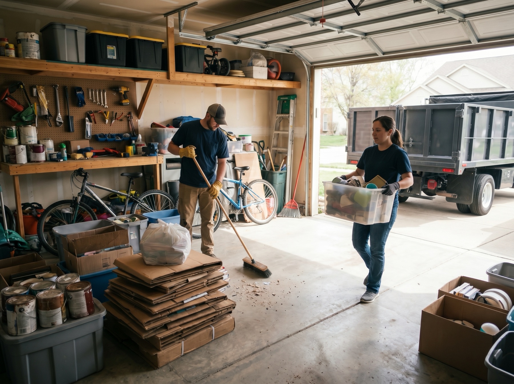 John's Junk Removal garage cleanout crew working in Houston