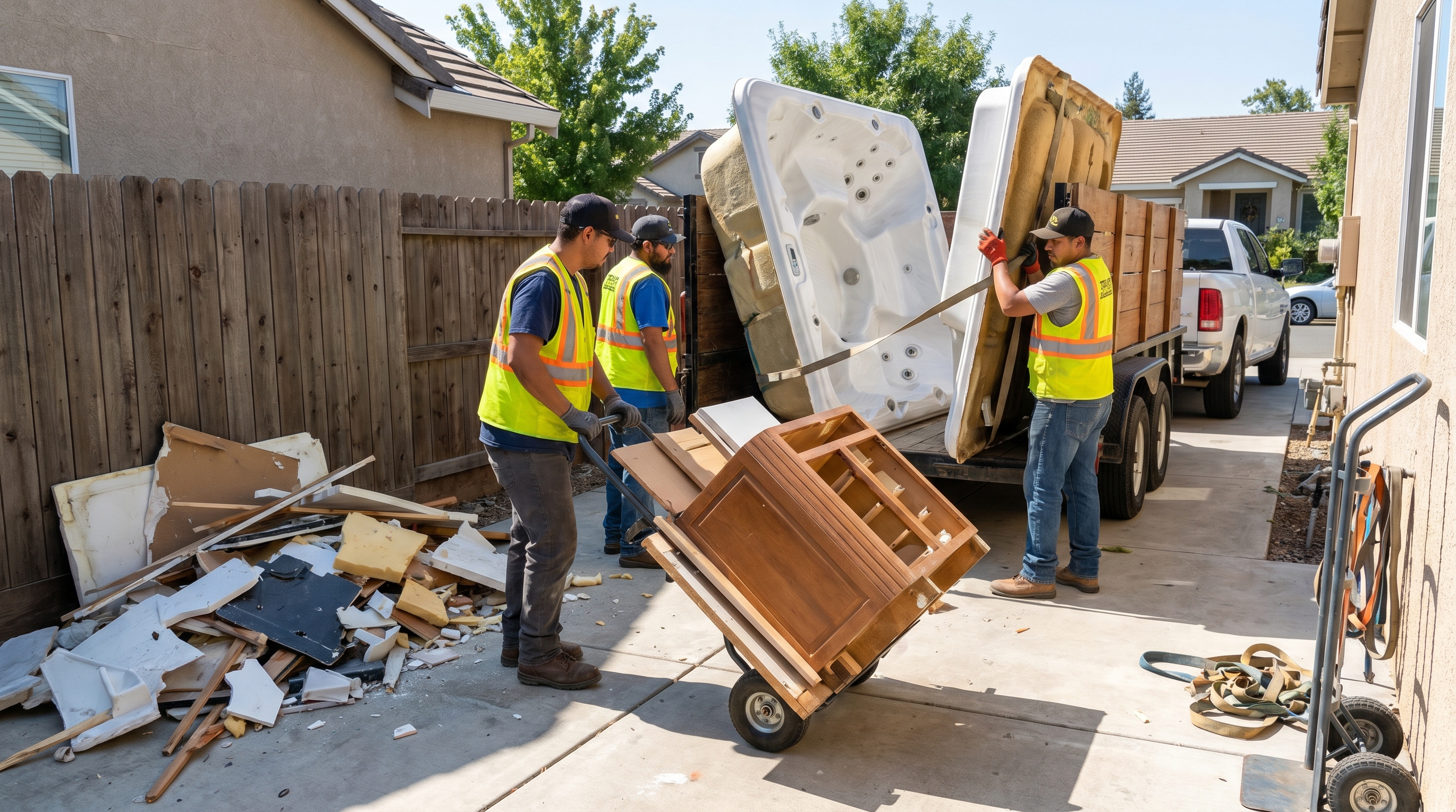 John's Junk Removal hot tub removal crew working in Houston